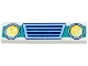 Part No: 2431pb827  Name: Tile 1 x 4 with Bright Light Blue Vehicle Grille, Yellowish Green and Yellow Headlights, and Dark Turquoise Bumper Pattern