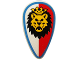 Part No: 2586p4d  Name: Minifigure, Shield Ovoid with Lion Head, Red and White Background, Blue Border Pattern