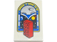 Part No: 26603pb536  Name: Tile 2 x 3 with Red 2 x 4 Brick and Blue, Silver, Yellow and Black Arch, Dots and Lunar Outpost Logo Pattern