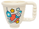 Part No: 27383pb04  Name: Duplo Utensil Cup with Stud Inside with Medium Azure Rocket and Price Tag, Coral Planet, Bright Light Orange and Light Aqua Stars Pattern