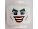 Part No: 28621pb0130  Name: Minifigure, Head Green Eyebrows, Red Lips, Light Bluish Gray Eye Shadow and Cheek Lines, Open Mouth Smile with Bright Light Yellow Teeth Parted Pattern (The Joker) - Vented Stud