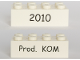 Part No: 3001pb196  Name: Brick 2 x 4 with Black '2010' and 'Prod. KOM' on Opposite Sides, Kornmarken Factory Tour Pattern
