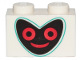 Part No: 3004pb190  Name: Brick 1 x 2 with Black Heart Shape Face with Dark Turquoise Outline and Red Eyes and Mouth Pattern