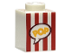 Part No: 3005pb028  Name: Brick 1 x 1 with Red Vertical Stripes and Yellow 'POP' in Speech Bubble Pattern (Popcorn Box)