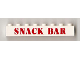 Part No: 3008pb013b  Name: Brick 1 x 8 with Red 'SNACK BAR' Pattern - Surface Print