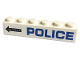 Part No: 3009pb236R  Name: Brick 1 x 6 with Blue 'POLICE' and Black Arrow with 'HOT SURFACE' Pattern Model Right Side (Sticker) - Set 60173