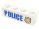 Part No: 3010pb306  Name: Brick 1 x 4 with Blue 'POLICE' and Gold Police Badge Pattern (Sticker) - Set 60141