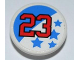 Part No: 30261pb014  Name: Road Sign 2 x 2 Round with Clip with Red '23' and Blue Stars Pattern (Sticker) - Set 8125