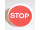 Part No: 30261pb053  Name: Road Sign 2 x 2 Round with Clip with Thin Font 'STOP' on Red Background Pattern (Sticker) - Set 75913
