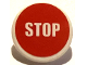 Part No: 30261pb063  Name: Road Sign 2 x 2 Round with Clip with Narrow Font Small 'STOP' on Red Background Pattern (Sticker) - Set 40347