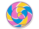 Part No: 30261pb066  Name: Road Sign 2 x 2 Round with Clip with Dark Azure, Dark Pink, Bright Light Orange Striped Spiral Pattern
