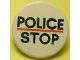 Part No: 30261px1  Name: Road Sign 2 x 2 Round with Clip with Black 'POLICE' and 'STOP', Red Line Pattern