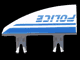 Part No: 30647pb06  Name: Vehicle, Fairing 1 x 4 Side Flaring Intake with 2 Pins with Blue 'POLICE' and Stripes Pattern Right