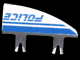 Part No: 30647pb07  Name: Vehicle, Fairing 1 x 4 Side Flaring Intake with 2 Pins with Blue 'POLICE' and Stripes Pattern Left