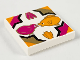 Part No: 3068pb0056  Name: Tile 2 x 2 with Bird, Fish, Flowers in Quatrefoil Magenta/Gold/Medium Orange Pattern