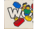 Part No: 3068pb2142  Name: Tile 2 x 2 with LEGO World Logo Left Half, 'WO', Minifigures and Bricks Pattern