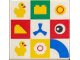 Part No: 3068pb2146  Name: Tile 2 x 2 with Ducklings, Brick, Plate 1 x 1, Slope, Propeller, Eye, Flower and Macaroni Tile Pattern