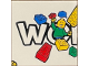 Part No: 3068pb2191  Name: Tile 2 x 2 with LEGO World Logo Left Half, 'WO', Minifigure with Blue Cap, Bricks and Yellow Stud in Corner Pattern