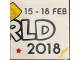 Part No: 3068pb2197  Name: Tile 2 x 2 with LEGO World Logo Right Half, '15-18 FEB', 'RLD' and '2018' Pattern