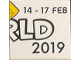 Part No: 3068pb2202  Name: Tile 2 x 2 with LEGO World Logo Right Half, '14-17 FEB', 'RLD' and '2019' Pattern