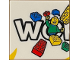 Part No: 3068pb2206  Name: Tile 2 x 2 with LEGO World Logo Left Half, 'WO', Minifigure with Blue Cap, Bricks and Yellow Point in Corner Pattern
