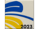 Part No: 3068pb2327  Name: Tile 2 x 2 with Blue and Yellow Swirls and Black '2023' Pattern