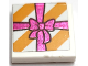 Part No: 3068pb2343  Name: Tile 2 x 2 with Bright Light Orange Diagonal Stripes and Holographic Magenta Ribbon with Bow Pattern (Sticker) - Set 41167