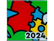 Part No: 3068pb2376  Name: Tile 2 x 2 with Red and Green Bricks, Yellow Technic Brick and Black '2024' Pattern
