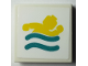 Part No: 3068pb2620  Name: Tile 2 x 2 with Yellow Swimming Minifigure and Dark Turquoise Waves Pattern (Sticker) - Set 40385