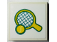 Part No: 3068pb2621  Name: Tile 2 x 2 with Yellow and Dark Turquoise Tennis Racket and Ball Pattern (Sticker) - Set 40385