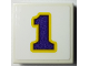 Part No: 3068pb2623  Name: Tile 2 x 2 with Dark Purple Number 1 with Yellow Outline Pattern (Sticker) - Set 40385