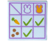 Part No: 3068pb2794  Name: Tile 2 x 2 with Check Boxes, Medium Lavender Grid, Bright Light Orange and Lime Carrot, Medium Nougat Dots, Bunny / Rabbit Heads Pattern (Food Chart)