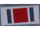 Part No: 3069pb0762  Name: Tile 1 x 2 with Red Square and Dark Bluish Gray Stripes Pattern (Sticker) - Set 60145