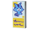 Part No: 3069pb1262  Name: Tile 1 x 2 with Medium Blue Cat, Yellow Squares and Dark Purple Text in Rectangle Pattern