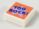 Part No: 3070pb148  Name: Tile 1 x 1 with Blue 'YOU ROCK!' on Bright Pink Star on Coral Background Pattern
