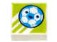 Part No: 3070pb243  Name: Tile 1 x 1 with Dark Azure and White Soccer Ball / Football with Face on Lime Background with Diagonal Stripes Pattern
