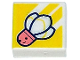 Part No: 3070pb247  Name: Tile 1 x 1 with Coral Badminton Shuttlecock with Face on Yellow Background with Diagonal Stripes Pattern