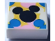 Part No: 3070pb258  Name: Tile 1 x 1 with Black, Blue, Bright Pink and Yellow Mickey Mouse Head Silhouettes Pattern