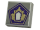 Part No: 3070pb293  Name: Tile 1 x 1 with Dark Purple and Gold Pentagon with Building with Doorway on Light Bluish Gray Background Pattern (HP Chocolate Frog Card)