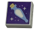 Part No: 3070pb296  Name: Tile 1 x 1 with Bright Light Blue Potion Vial with Gold Stopper and Dots and Sparkles on Dark Purple Background Pattern (HP Felix Felicis / Liquid Luck)