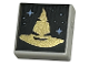Part No: 3070pb300  Name: Tile 1 x 1 with Gold Witch / Wizard Hat and Bright Light Blue Dots and Sparkles on Black Background Pattern (HP Sorting Hat)