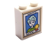 Part No: 3245cpb231  Name: Brick 1 x 2 x 2 with Inside Stud Holder with Picture of Friends Minifigure Charli with Light Aqua Hair and Number 1 Award Ribbon in Tan Frame Pattern (Sticker) - Set 41728
