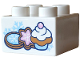 Part No: 3437pb160  Name: Duplo, Brick 2 x 2 with Medium Nougat Cookies and Cupcake with Metallic Light Blue and Metallic Pink Frosting and Snowflakes Pattern