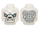 Part No: 3626cpb1255  Name: Minifigure, Head Alien Chima Bear with Black Nose, White Fangs, Blue Eyes and Gray Tribal Markings on Reverse Pattern - Hollow Stud