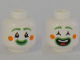 Part No: 3626cpb2935  Name: Minifigure, Head Dual Sided Clown Bright Green Eyebrows and Lips, Orange Circles on Cheeks, Closed Mouth Smile and Open Eyes / Open Mouth Smile and Closed Eyes Pattern - Hollow Stud
