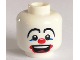 Part No: 3626pb0607  Name: Minifigure, Head Black Long Arched Eyebrows, Blue Eye Shadow, Red Clown Nose and Drawn Lips, Large Open Mouth Smile with Top Teeth and Tongue Pattern