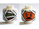 Part No: 3626pb1374  Name: Minifigure, Head Dual Sided Alien Mummy Wrappings, Yellow Eyes and Red Mouth / Black Eyebrows and Moustache Pattern