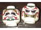 Part No: 3626pb1584  Name: Minifigure, Head Dual Sided Alien Dark Red Eyebrows and Moustache, Gold Teeth and Fangs, Sad / Evil Grin Pattern