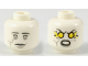 Part No: 3626pb1935  Name: Minifigure, Head Dual Sided Alien with Light Bluish Gray Crack in Right Cheek, Neutral / Angry with Yellow Electricity in Eyes Pattern
