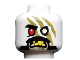 Part No: 3626pb2209  Name: Minifigure, Head Alien Ninjago Red Eye Right, Olive Green Stripes, Moustache, Yellow Teeth Pattern